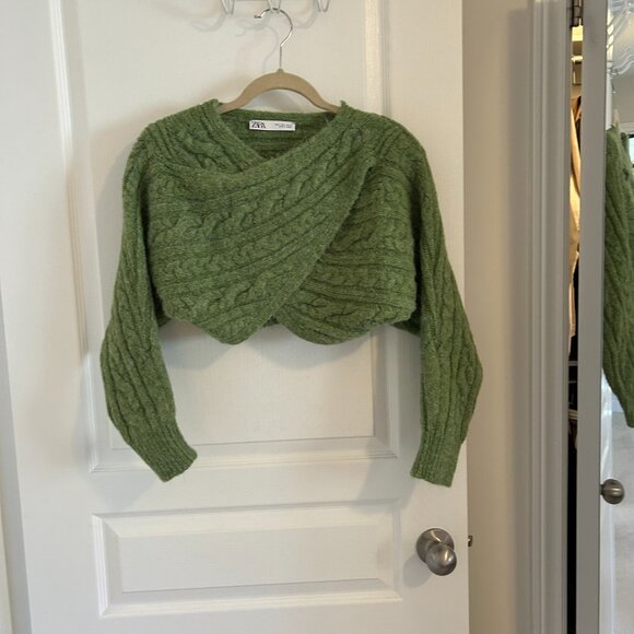 ZARA Cropped Cable Knit Sweater/Shrug– Olive Green (Size XS / EU S) - Picture 4 of 4